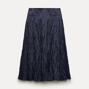 Zara Collection NWT Navy Crinkle Skirt Size M